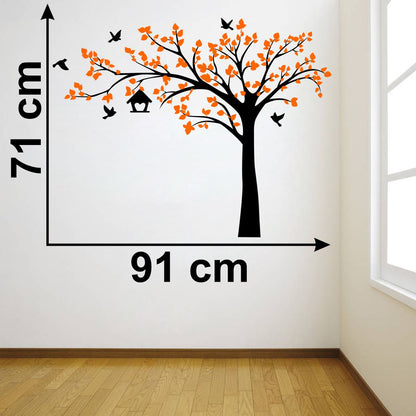 Homexa Decor | Tree With Birds and Leaf Design Wall Sticker (Size 91 x 71 cm)