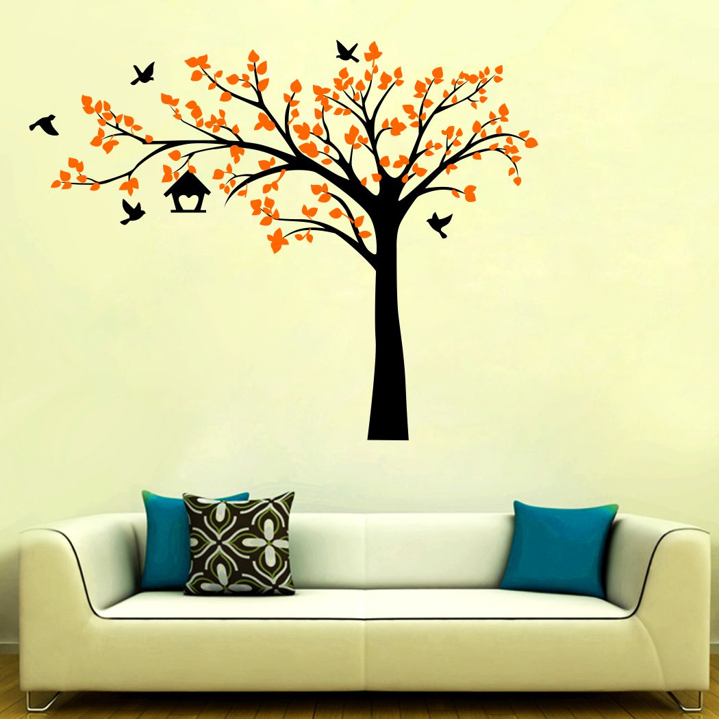 Homexa Decor | Tree With Birds and Leaf Design Wall Sticker (Size 91 x 71 cm)