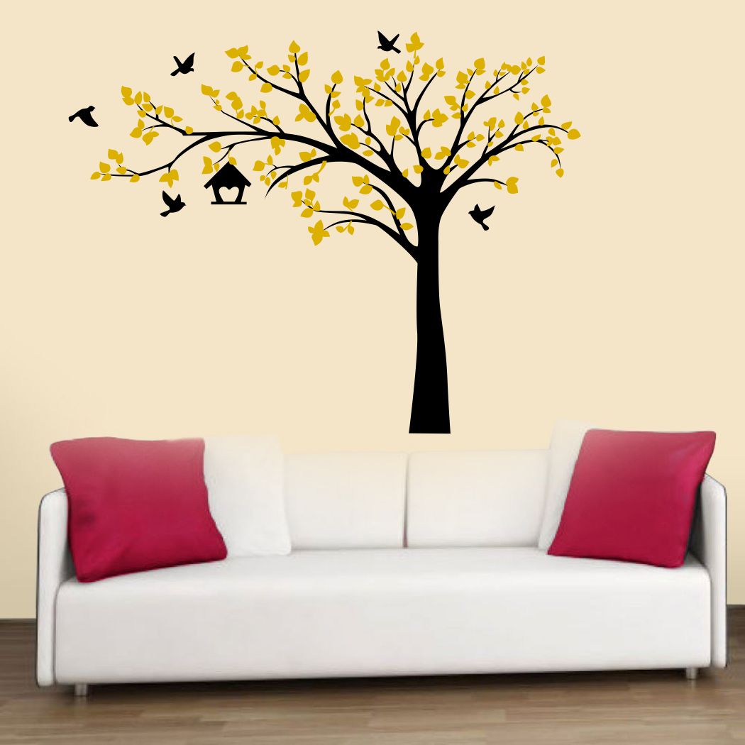 Homexa Decor | Tree With Birds and Leaf Design Wall Sticker (Size 91 x 71 cm)