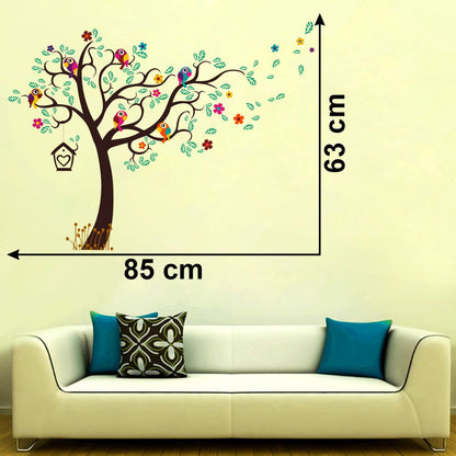 Homexa Decor | Tree With Birds and Leaf Design Wall Sticker (Size 85 x 63 cm)