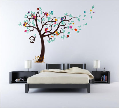 Homexa Decor | Tree With Birds and Leaf Design Wall Sticker (Size 85 x 63 cm)