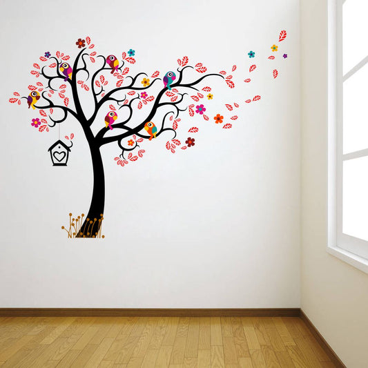 Homexa Decor | Tree With Birds and Leaf Design Wall Sticker (Size 85 x 63 cm)