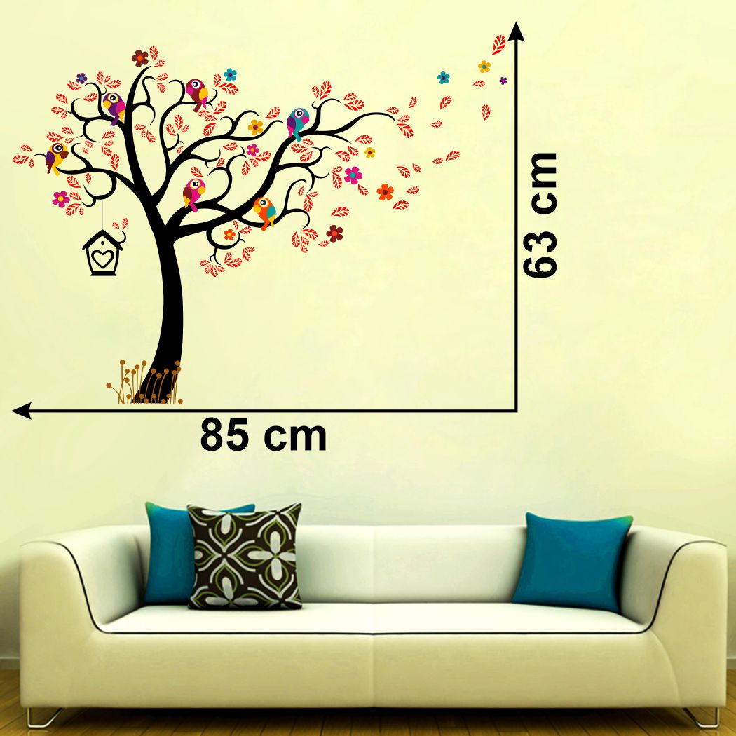 Homexa Decor | Tree With Birds and Leaf Design Wall Sticker (Size 85 x 63 cm)