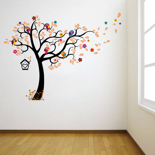 Homexa Decor | Tree With Birds and Leaf Design Wall Sticker (Size 85 x 63 cm)