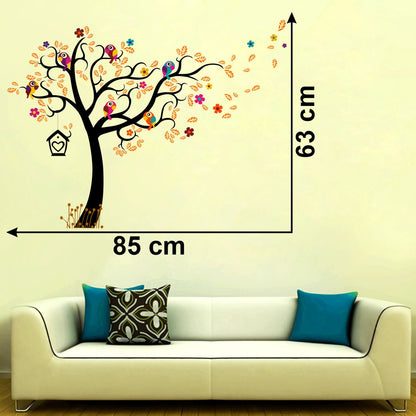 Homexa Decor | Tree With Birds and Leaf Design Wall Sticker (Size 85 x 63 cm)