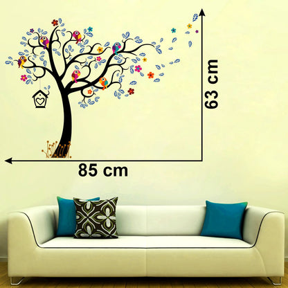 Homexa Decor | Tree With Birds and Leaf Design Wall Sticker (Size 85 x 63 cm)