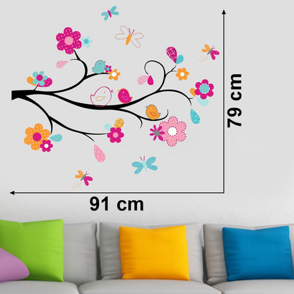 Homexa Decor | Tree With Flower Birds Wall Sticker (Size 91 x 79 cm)