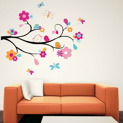 Homexa Decor | Tree With Flower Birds Wall Sticker (Size 91 x 79 cm)