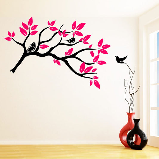 Homexa Decor | Tree With Birds and Leaf Design Wall Sticker (Size 148 x 87 cm)