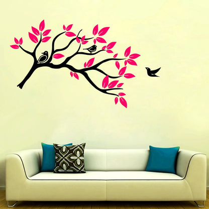 Homexa Decor | Tree With Birds and Leaf Design Wall Sticker (Size 148 x 87 cm)