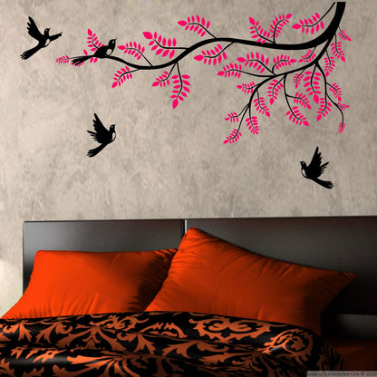 Homexa Decor | Tree With Birds and Leaf Design Wall Sticker (Size 91 x 51 cm)