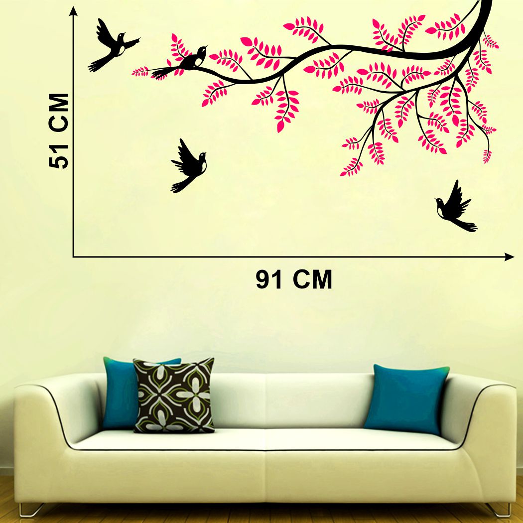 Homexa Decor | Tree With Birds and Leaf Design Wall Sticker (Size 91 x 51 cm)