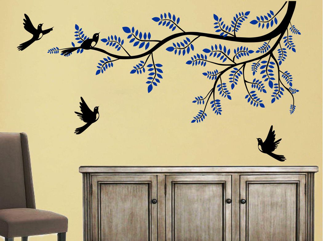 Homexa Decor | Tree With Birds and Leaf Design Wall Sticker (Size 91 x 51 cm)