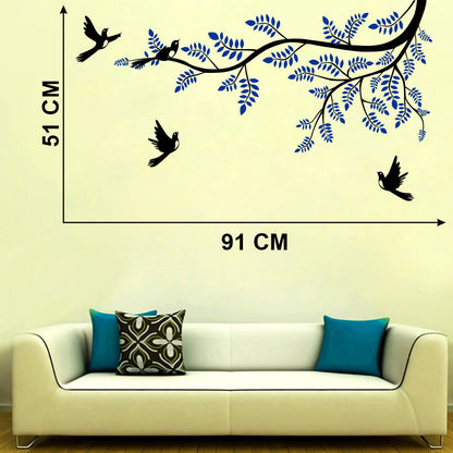 Homexa Decor | Tree With Birds and Leaf Design Wall Sticker (Size 91 x 51 cm)