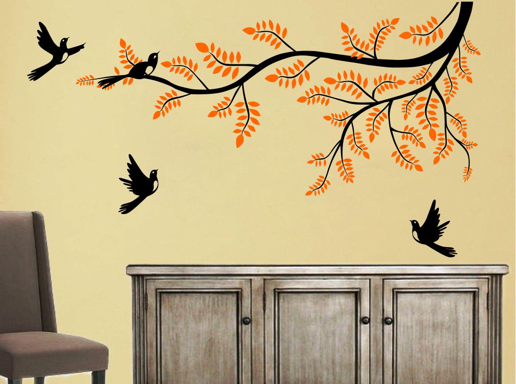 Homexa Decor | Tree With Birds and Leaf Design Wall Sticker (Size 91 x 51 cm)