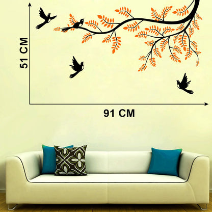 Homexa Decor | Tree With Birds and Leaf Design Wall Sticker (Size 91 x 51 cm)