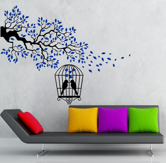 Homexa Decor | Tree With Birds and Leaf Design Wall Sticker (Size 69 x 91 cm)