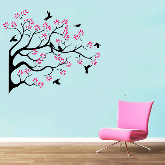 Homexa Decor | Tree With Birds and Leaf Design Wall Sticker (Size 58 x 67 cm)