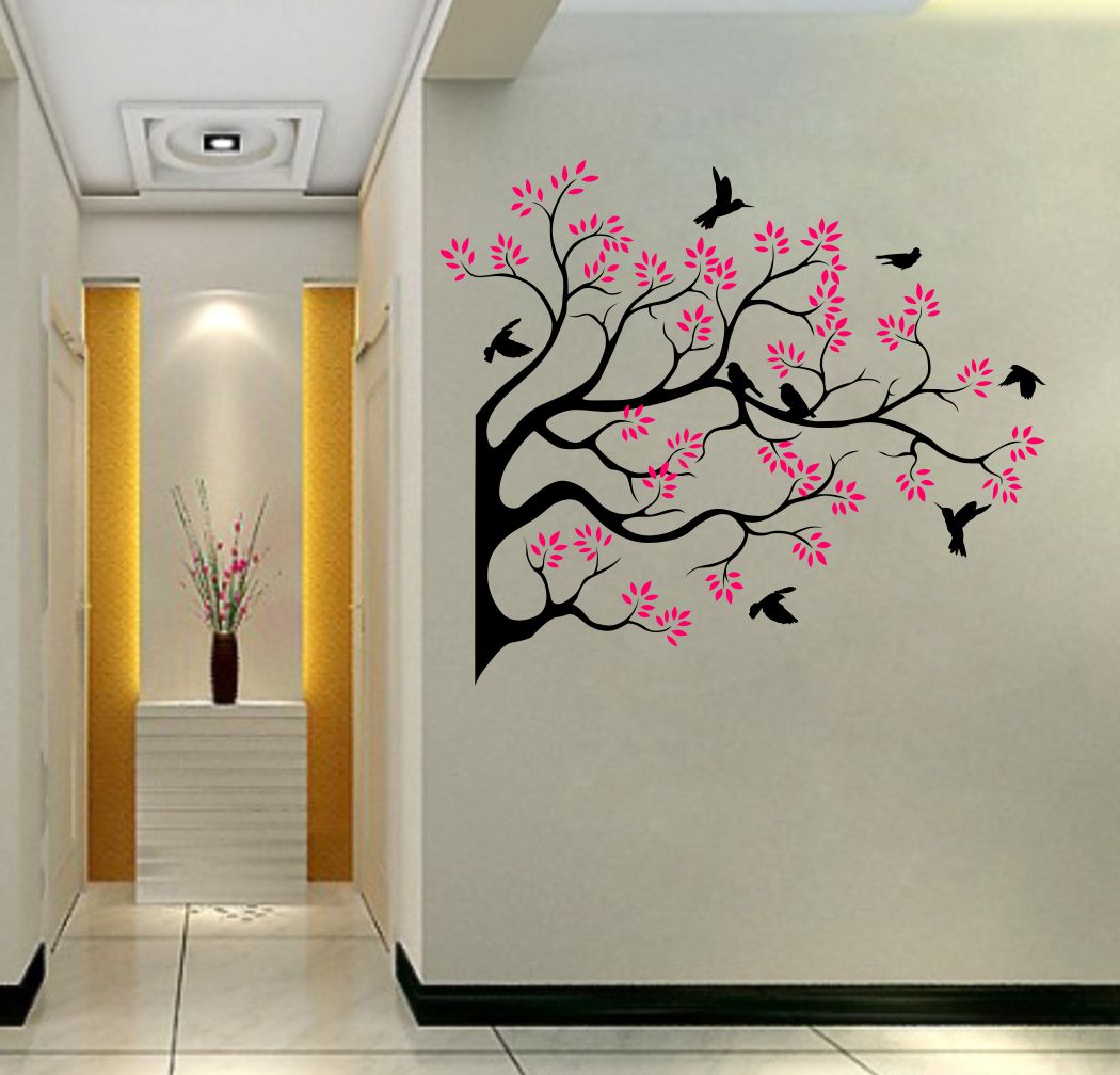 Homexa Decor | Tree With Birds and Leaf Design Wall Sticker (Size 58 x 67 cm)