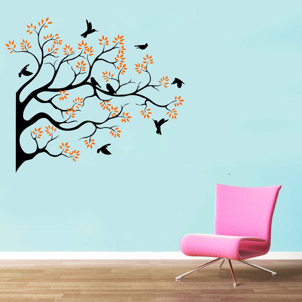 Homexa Decor | Tree With Birds and Leaf Design Wall Sticker (Size 58 x 67 cm)