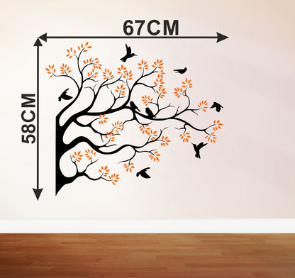 Homexa Decor | Tree With Birds and Leaf Design Wall Sticker (Size 58 x 67 cm)