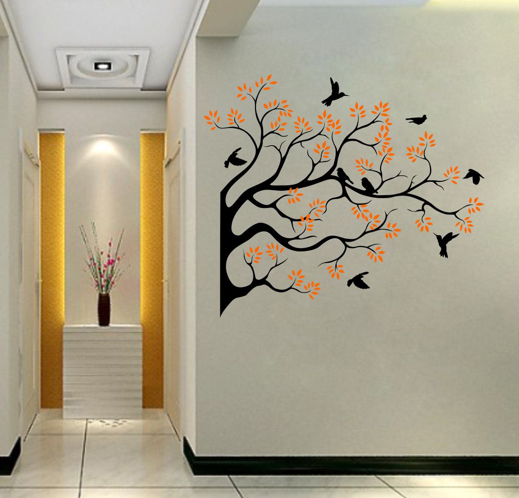 Homexa Decor | Tree With Birds and Leaf Design Wall Sticker (Size 58 x 67 cm)