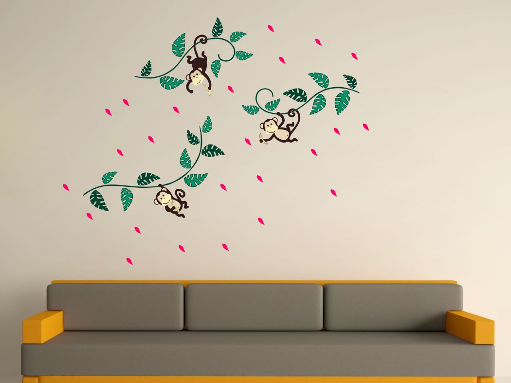 Homexa Decor | Hanging Monkeys Wall Sticker (Size 138 x 111 cm)