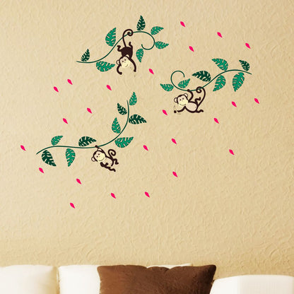 Homexa Decor | Hanging Monkeys Wall Sticker (Size 138 x 111 cm)