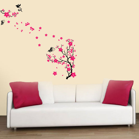 Homexa Decor | Tree With Flower and Birds Wall Sticker (Size 124 x 123 cm)