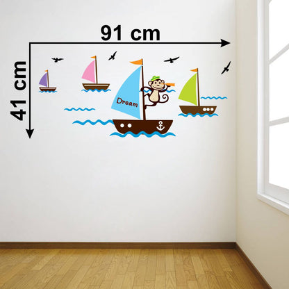 Homexa Decor | Monkey Boat Design Wall Sticker (Size 91 x 41 cm)