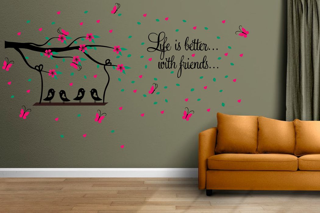 Homexa Decor | Branches With Birds and Leaf Design Wall Sticker (Size 139 x 82 cm)