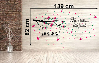 Homexa Decor | Branches With Birds and Leaf Design Wall Sticker (Size 139 x 82 cm)