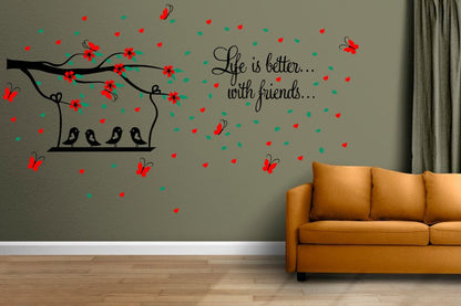 Homexa Decor | Branches With Birds and Leaf Design Wall Sticker (Size 139 x 82 cm)