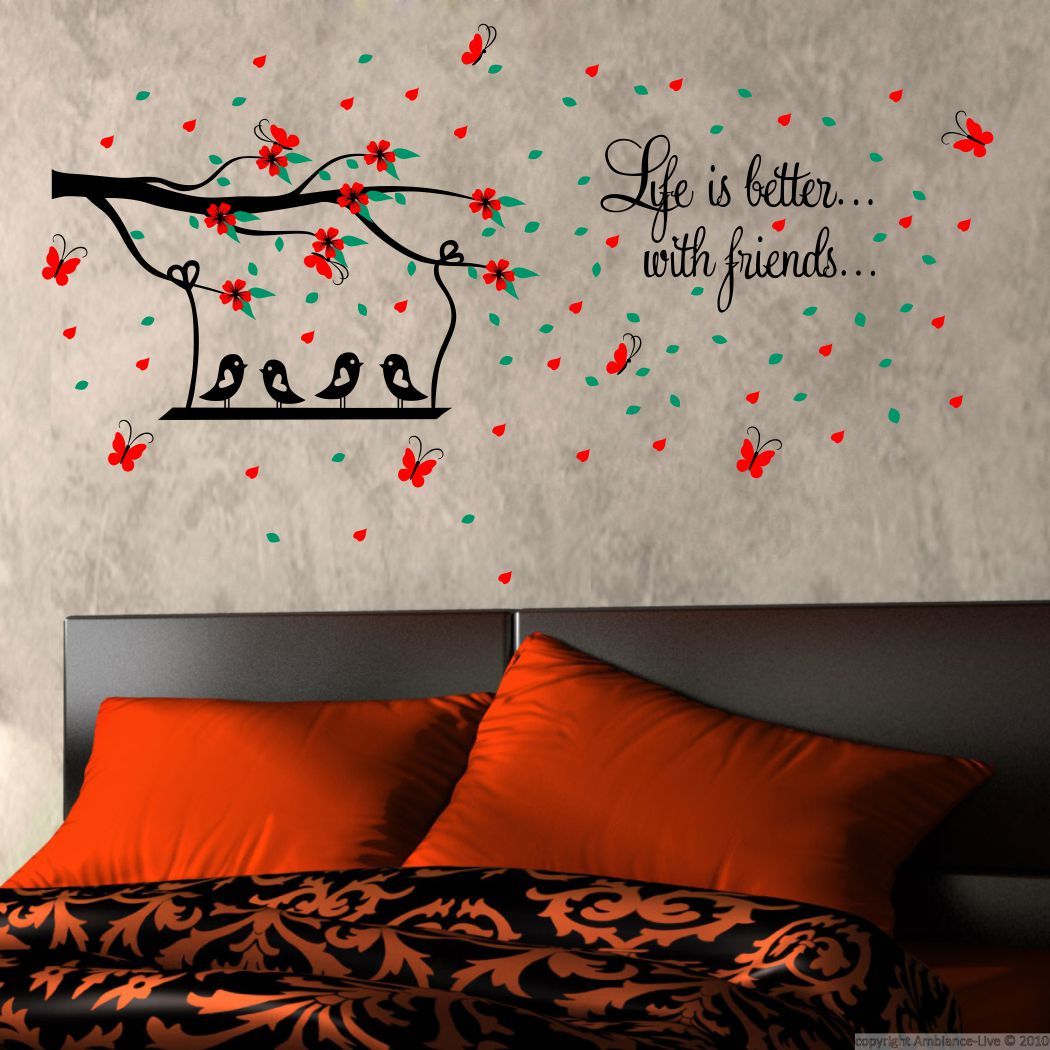 Homexa Decor | Branches With Birds and Leaf Design Wall Sticker (Size 139 x 82 cm)