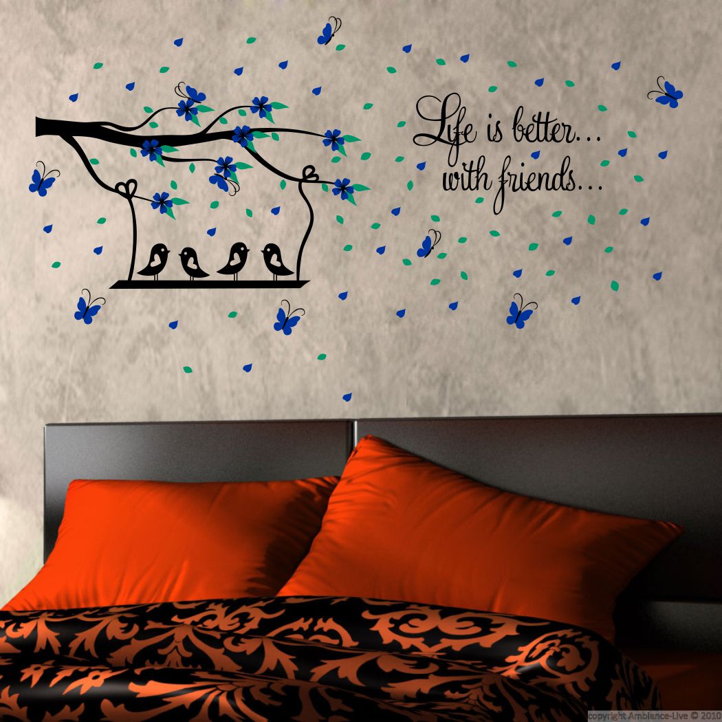 Homexa Decor | Branches With Birds and Leaf Design Wall Sticker (Size 139 x 82 cm)