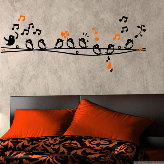 Homexa Decor | Birds With Singing Design Wall Sticker (Size 122 x 47 cm)