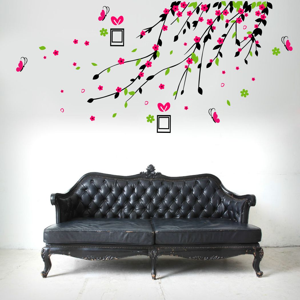 Homexa Decor | Flower Leaf Butterfly Design Wall Sticker (Size 106 x 61 cm)