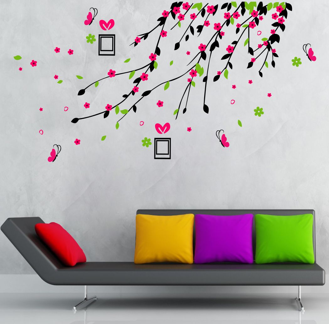 Homexa Decor | Flower Leaf Butterfly Design Wall Sticker (Size 106 x 61 cm)