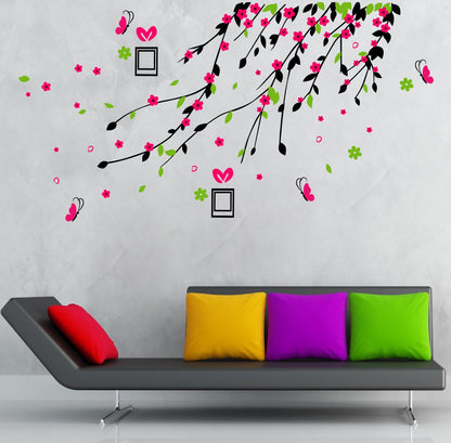 Homexa Decor | Flower Leaf Butterfly Design Wall Sticker (Size 106 x 61 cm)