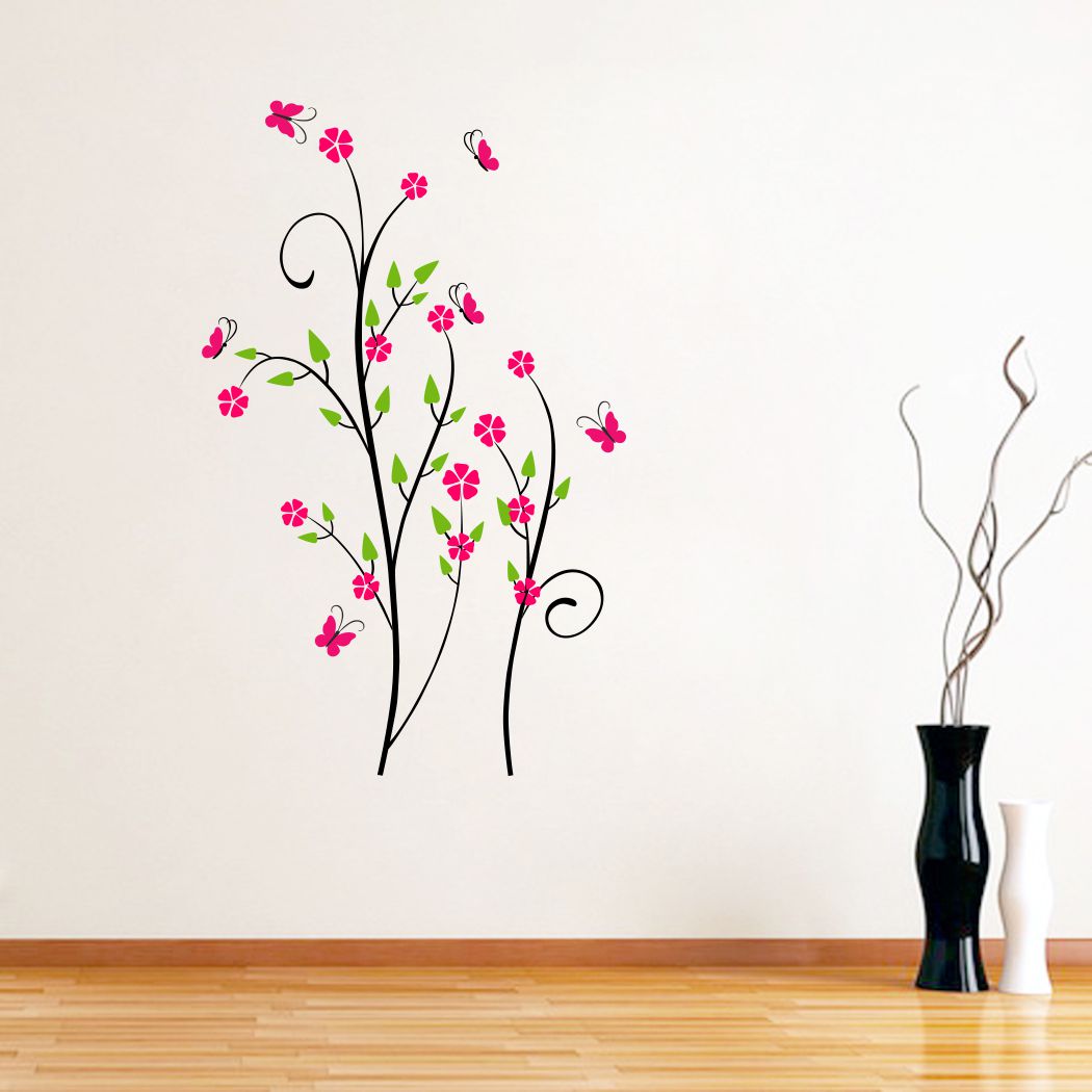 Homexa Decor | Flower Leaf Butterfly Design Wall Sticker (Size 61 x 98 cm)