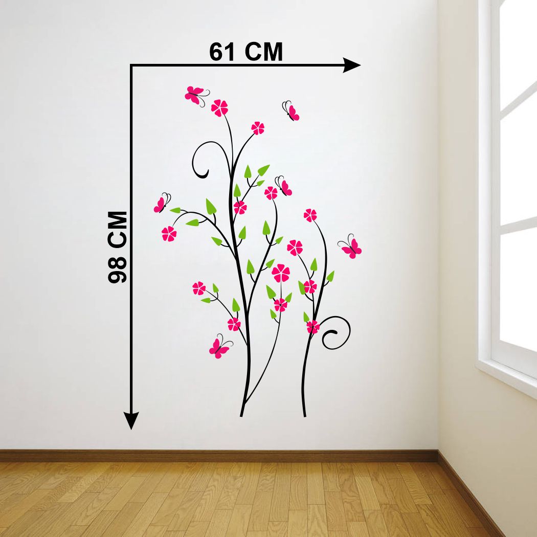 Homexa Decor | Flower Leaf Butterfly Design Wall Sticker (Size 61 x 98 cm)