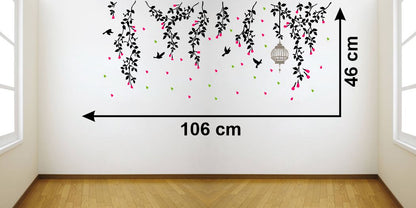 Homexa Decor | Flower With Leaf and Hanging cage  Wall Sticker (Size 106 x 46 cm)