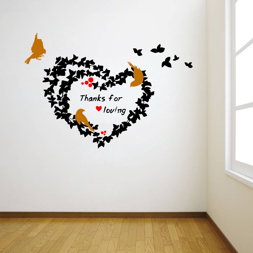 Homexa Decor | Heart and Birds Design Wall Sticker (Size 84 x 90 cm)