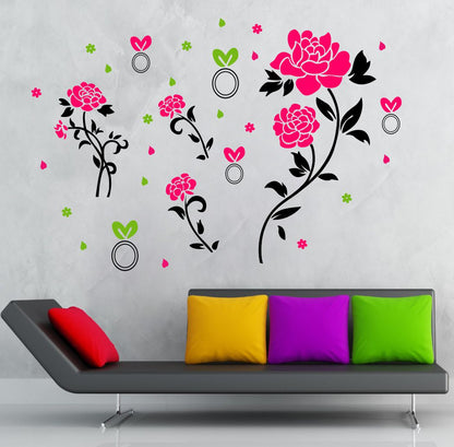 Homexa Decor | Flower With Leaf Design Wall Sticker (Size 88 x 60 cm)