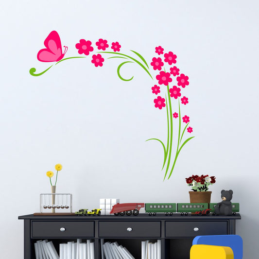 Homexa Decor | Flower and Butterfly Wall Sticker (Size 78 x 76 cm)