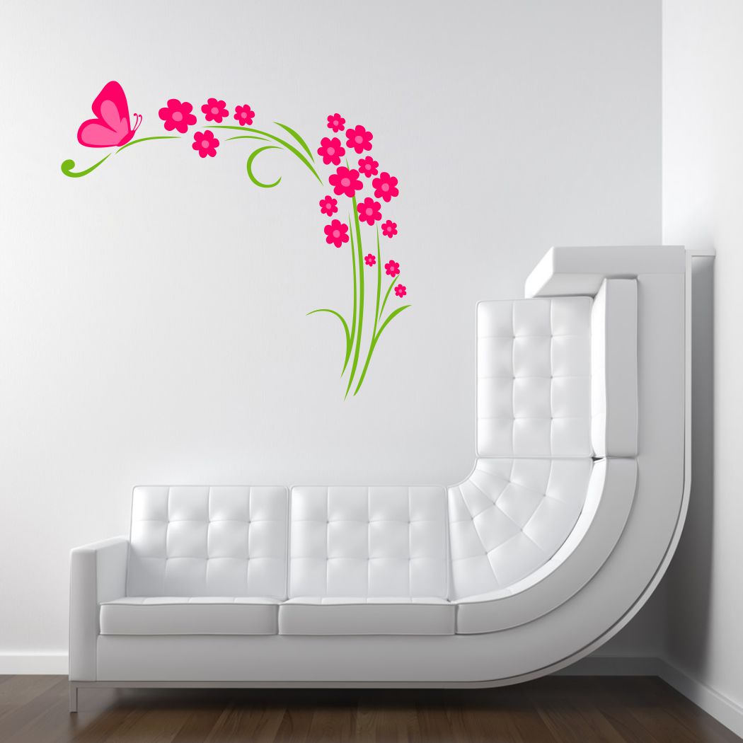 Homexa Decor | Flower and Butterfly Wall Sticker (Size 78 x 76 cm)