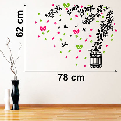 Homexa Decor | Leaf and Flower With Hanging Cage Wall Sticker (Size 78 x 62 cm)