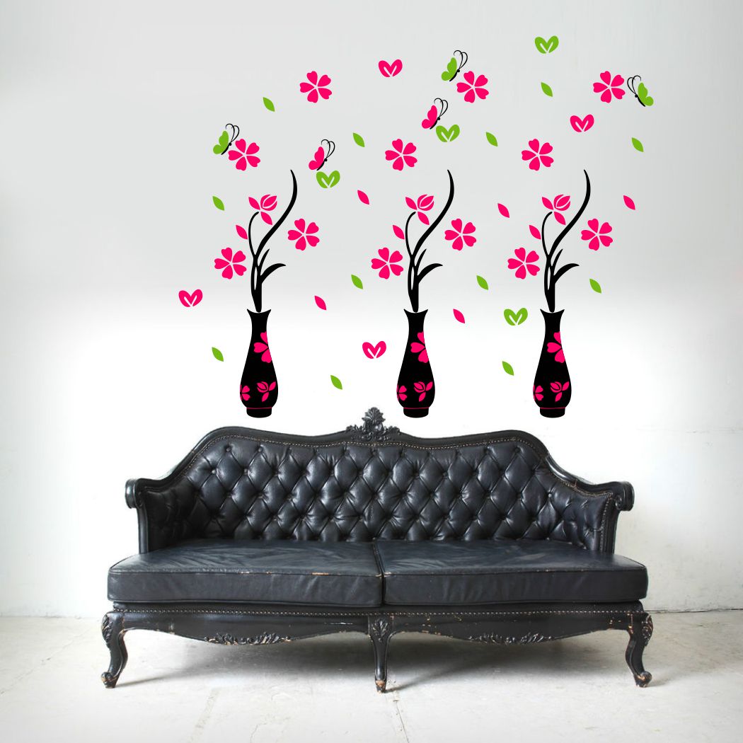 Homexa Decor | Three Pot and Flower Design Wall Sticker (Size 99 x 88 cm)