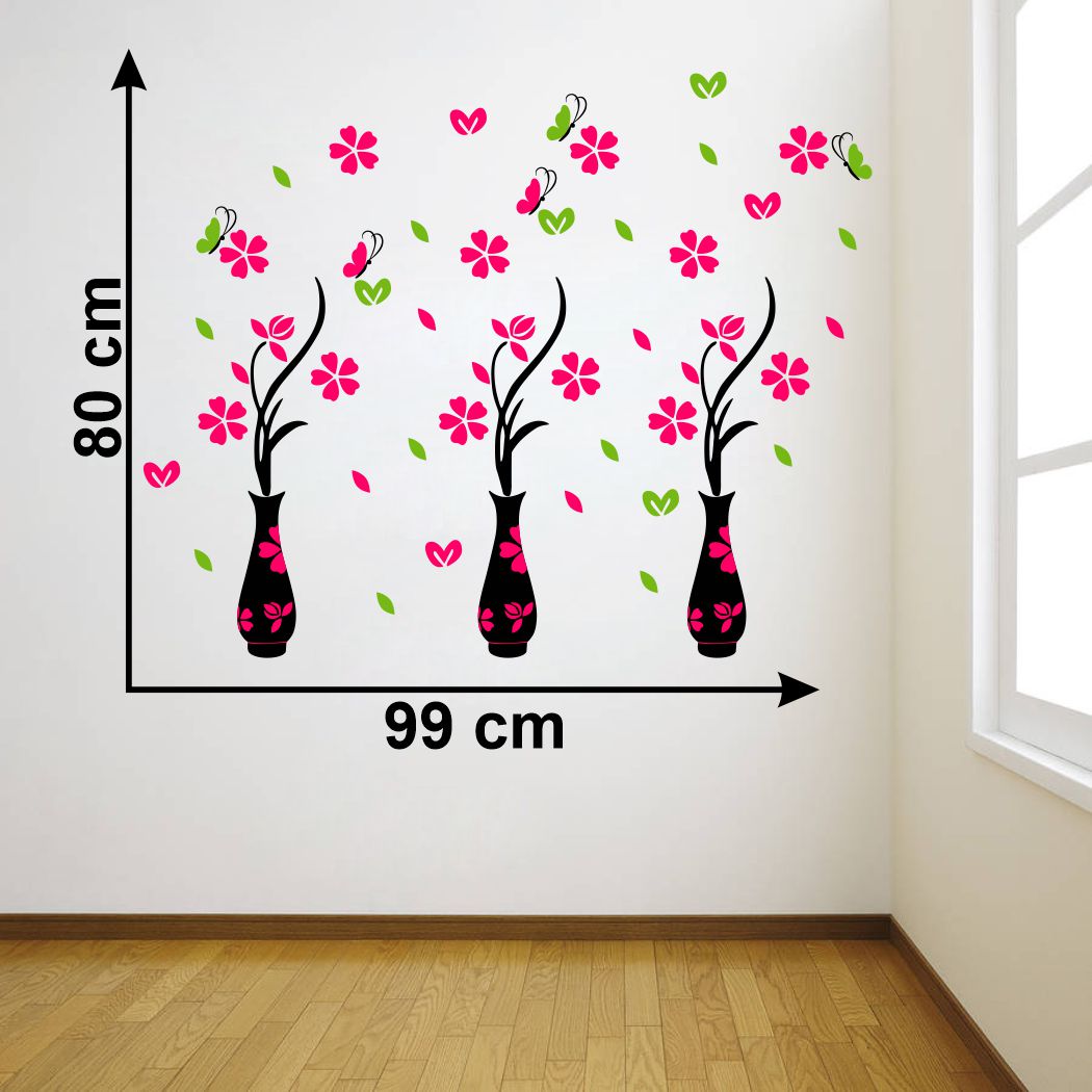 Homexa Decor | Three Pot and Flower Design Wall Sticker (Size 99 x 88 cm)