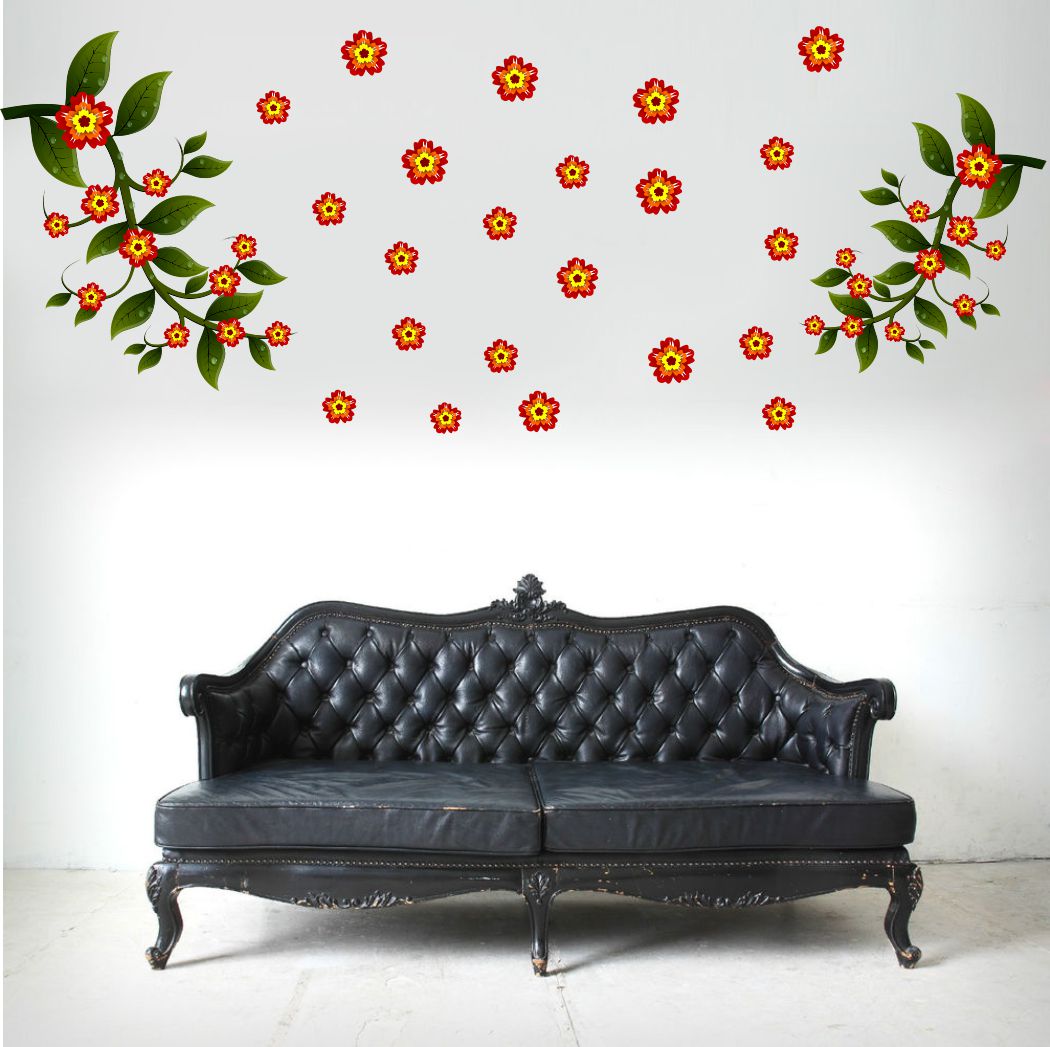 Homexa Decor | Flower and Leaf Design Wall Sticker (Size 120 x 47 cm)